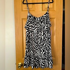 Women's Zebra Print Sleeveless Soft Knit Chemise with Ruffle Hem NWT
